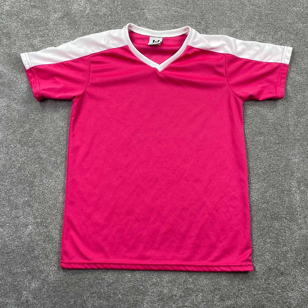 High Five Sportswear V-Neck Soccer Football Jersey Youth Girls Size L Pink White